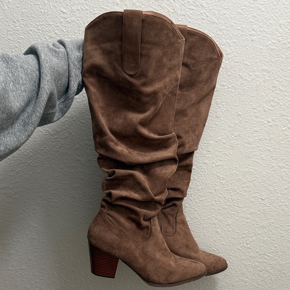 SHEIN Brown Slouchy Heeled Boots